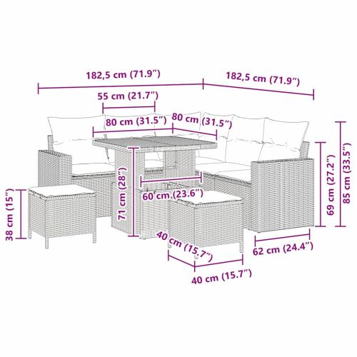Градински Софа Комплект 8 pcs Сив полиратан