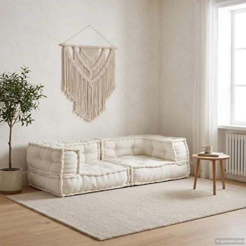 2-местен модулен диван Крем 140x70x36 плат