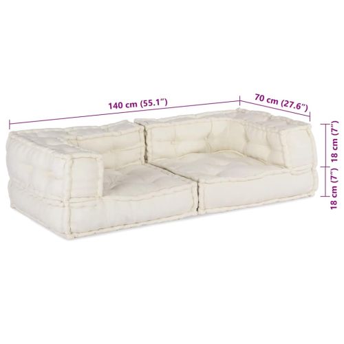 2-местен модулен диван Крем 140x70x36 плат