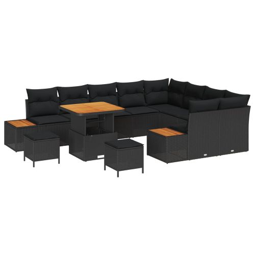 Градински Софа Комплект с възглавница 12 pcs Черно