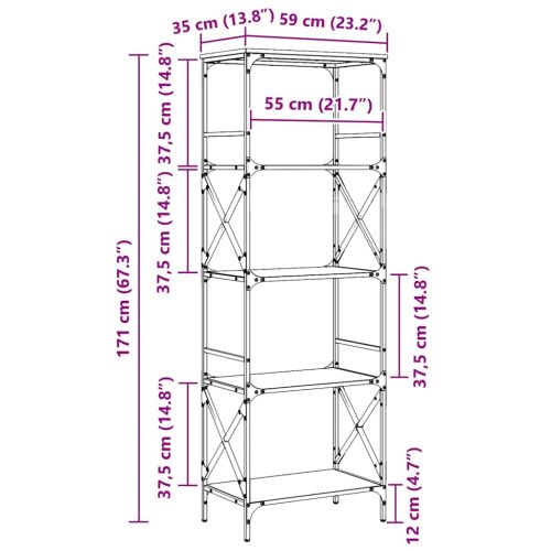 Библиотека 5 рафта черна 59x35x171 см инженерно дърво