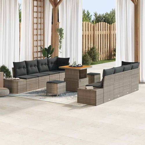 Градински Софа Комплект с възглавница 11 pcs Сив полиратан