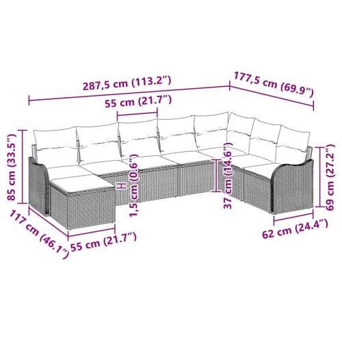 Градински Софа Комплект 8 pcs Черно полиратан