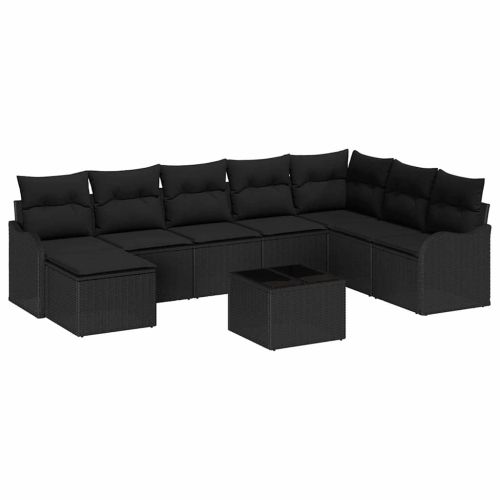 Градински Софа Комплект 9 pcs Черно полиратан