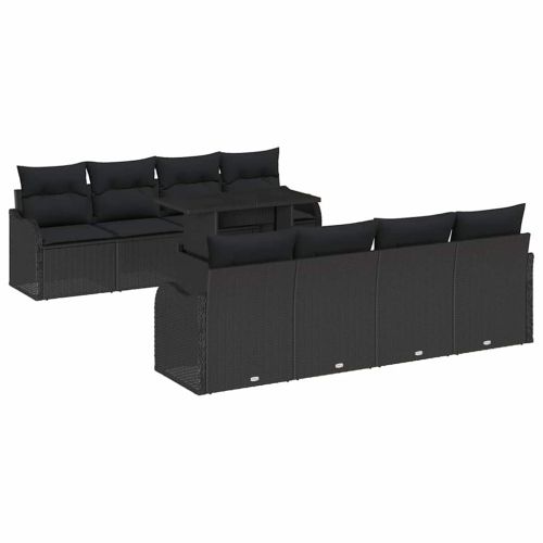 Градински Софа Комплект с възглавница 7 pcs Черно полиратан