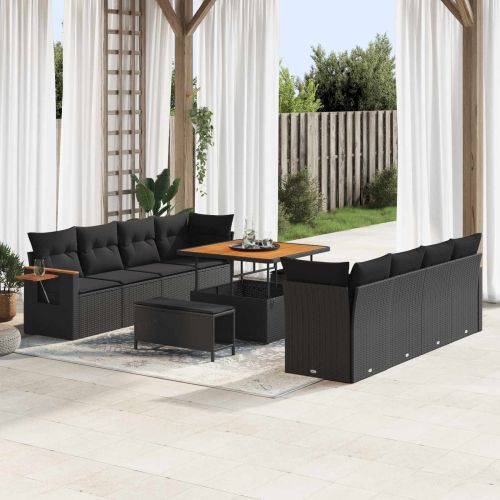 Градински Софа Комплект с възглавница 11 pcs Черно