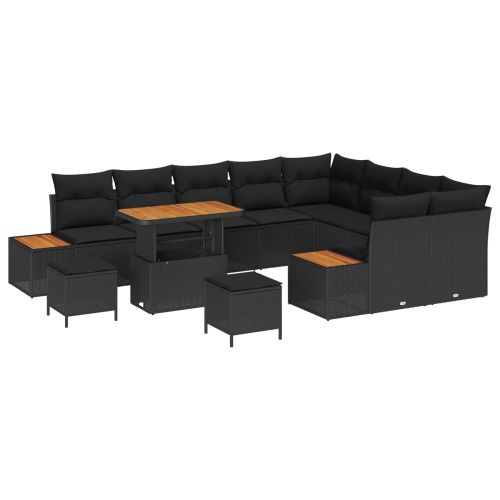 Градински Софа Комплект с възглавница 12 pcs Черно