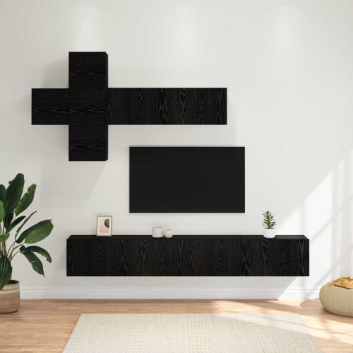 Комплект ТВ шкаф 7 pcs Черен дъб Инженерна дървесина
