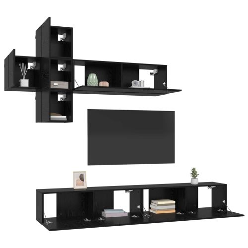 Комплект ТВ шкаф 7 pcs Черен дъб Инженерна дървесина