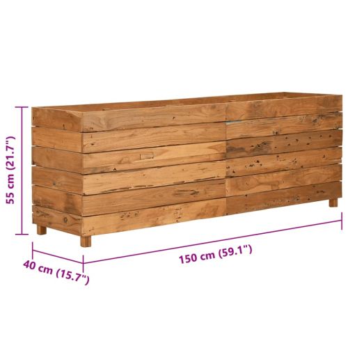 Повдигната леха 150x40x55 см рециклирано тиково дърво и стомана