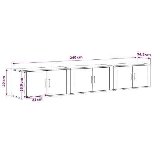 Комплект стенен ТВ шкаф 3 pcs Дъб Инженерно дърво