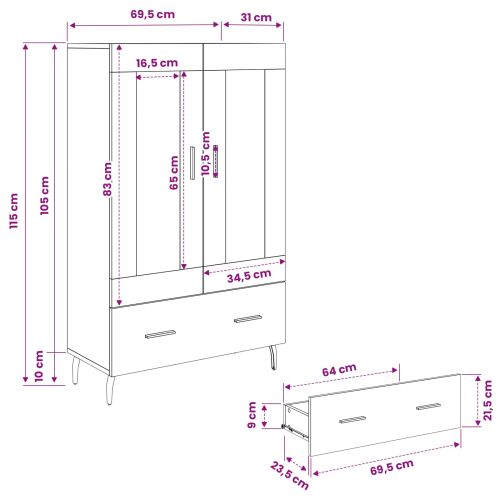 Висок шкаф Дъб 69,5 x 31 x 115 см Инженерно дърво