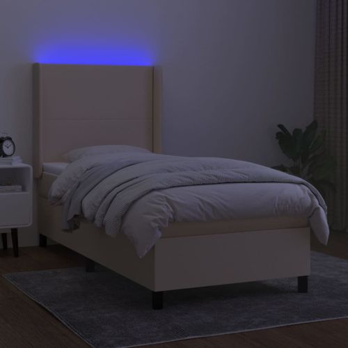Боксспринг легло с матрак и LED, кремаво, 80x200 см, плат
