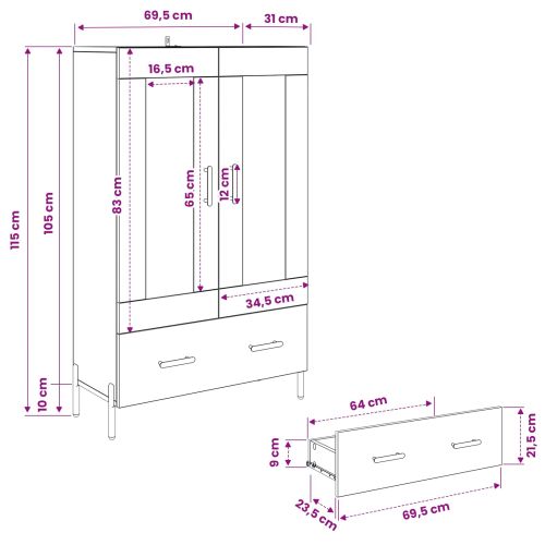 Висок шкаф Corona Черния дъб 69,5 x 31 x 115 см Инженерно дърво