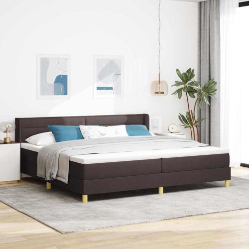 Легло с пружинирана основа Тъмен кафяв 200 x 200 cm текстил