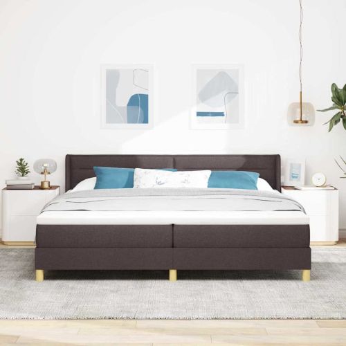 Легло с пружинирана основа Тъмен кафяв 200 x 200 cm текстил