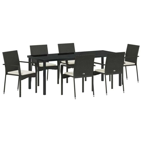 Комплект за хранене в градината 7 pcs Черно полиратан