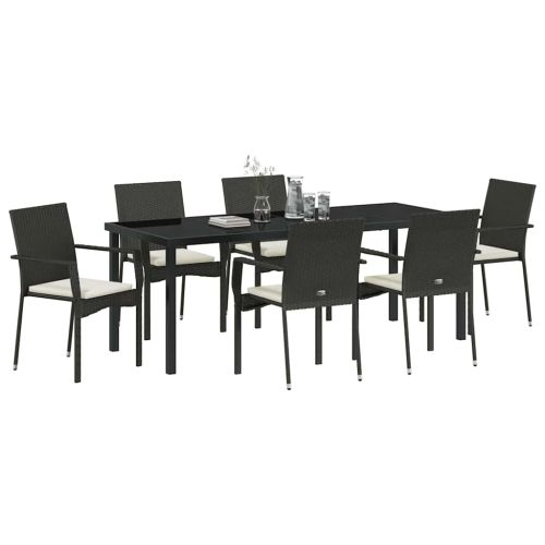 Комплект за хранене в градината 7 pcs Черно полиратан