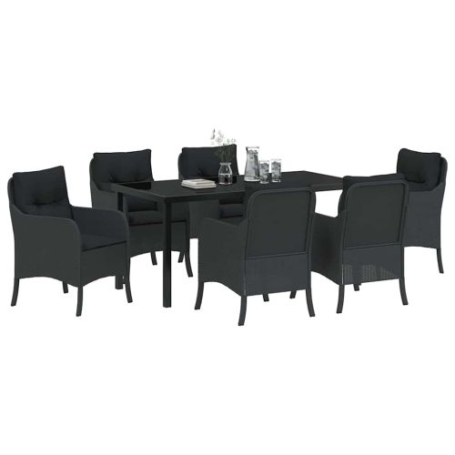 Комплект за хранене в градината 7 pcs Черно полиратан