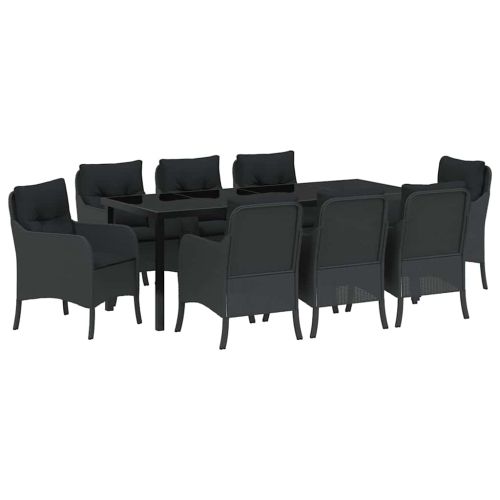 Комплект за хранене в градината 9 pcs Черно полиратан