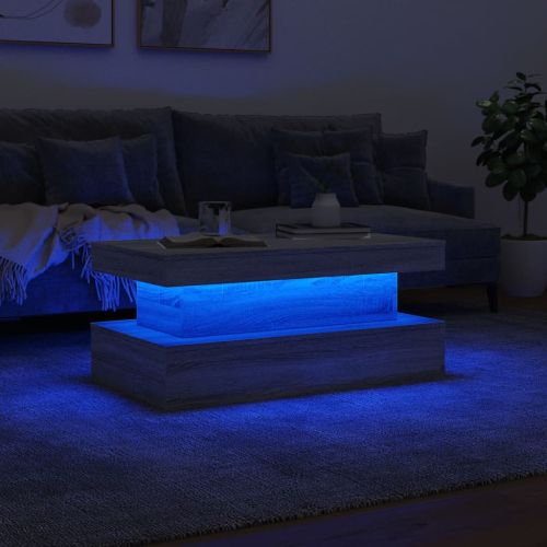 Маса за кафе с LED осветление, сив сонома, 90x50x40 см