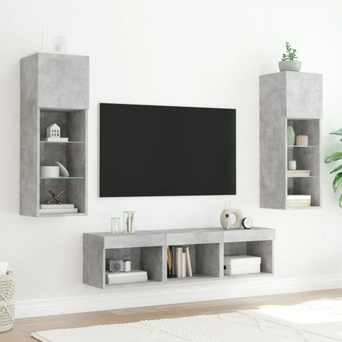 ТВ стенни модули с LED, 5 части, бетонно сиви, инженерно дърво