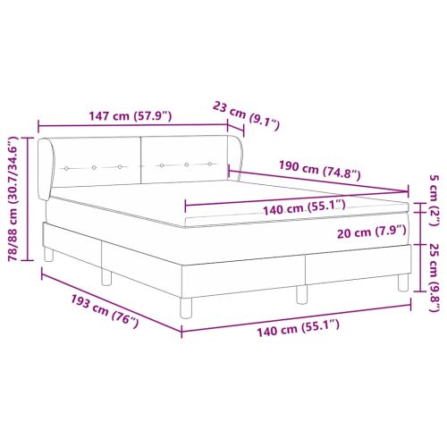 Легло с пружинирана основа с таблото Таупе 140 x 190 cm текстил
