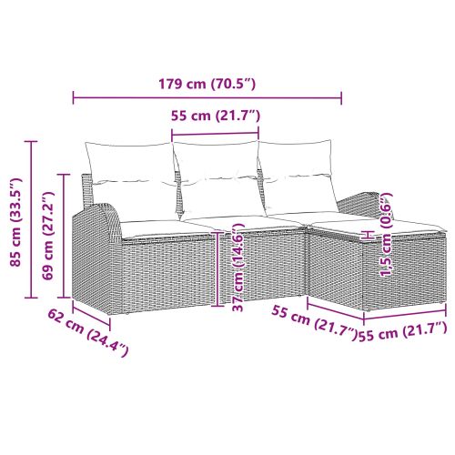 Комплект дивани с възглавница 4 pcs Кафяво и червено полиратан