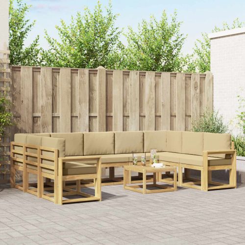 Комплект дивани за открито 10 pcs Бяло и Бежово 59 x 59 x 37 см