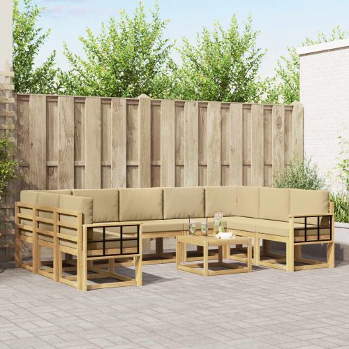 Комплект дивани за открито 10 pcs Бяло и Бежово 59 x 59 x 37 см