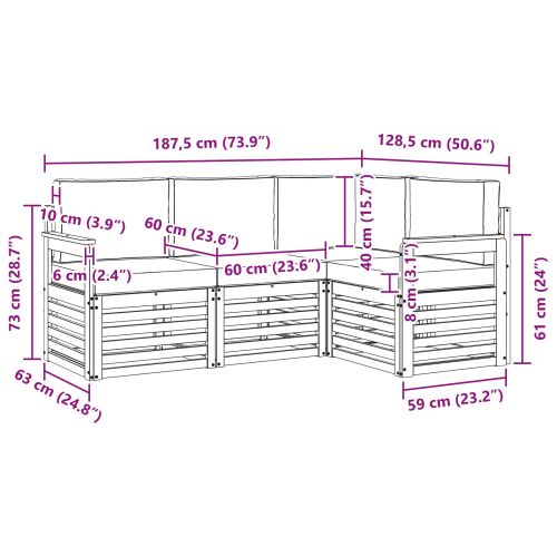 Комплект дивани за открито 4 pcs Бяло и кремаво