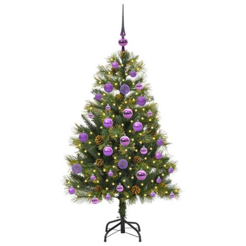 Изкуствена коледна елха с хингед и шишарки Зелен 120 cm
