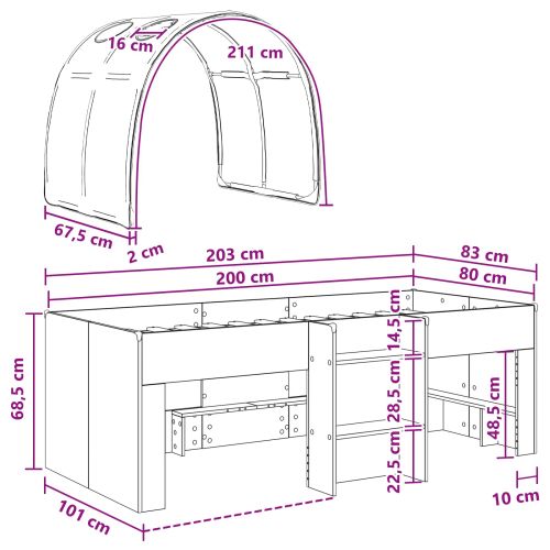 Легло с тунел 4 pcs Бяло и синьо Инженерна дървесина