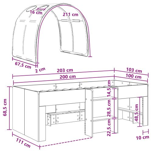 Легло с тунел 4 pcs Бяло и черно Инженерна дървесина