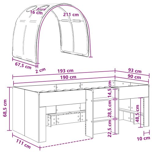 Легло с тунел 4 pcs Бяло и черно Инженерна дървесина