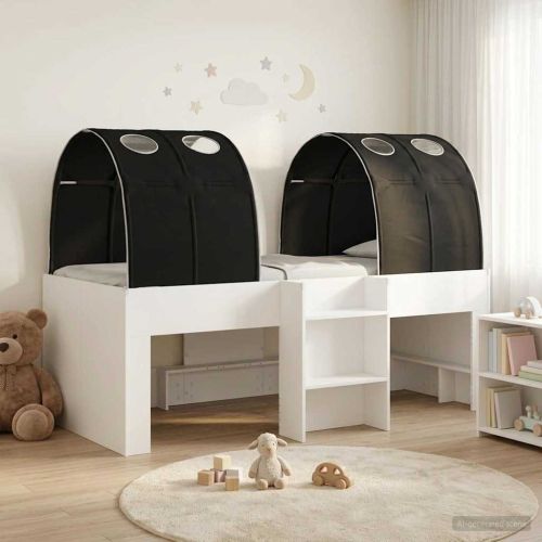 Легло с тунел 4 pcs Бяло и черно Инженерна дървесина