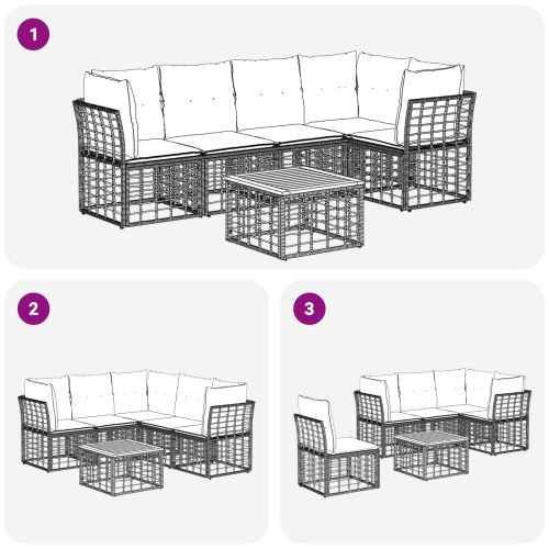 Комплект дивани за открито 6 pcs Черно и тъмно сиво Полиестер