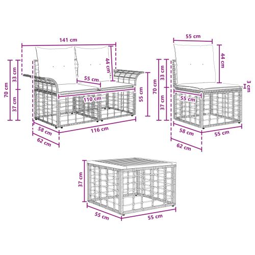 Комплект дивани за открито 5 pcs Черно и тъмно сиво Полиестер