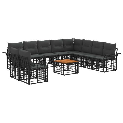 Комплект дивани за открито 11 pcs Черно и тъмно сиво Полиестер