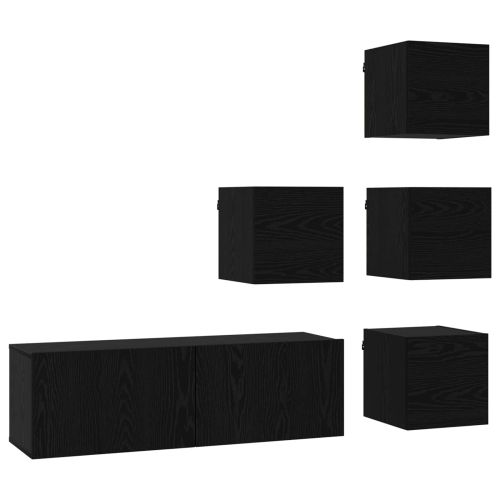 Комплект ТВ шкаф 5 pcs 100 x 30 x 30 cm Черен дъб