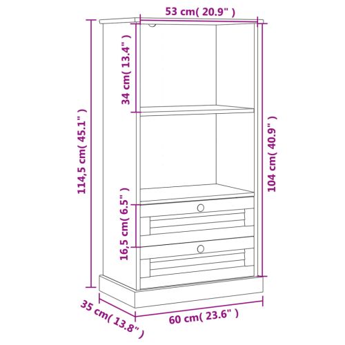 Етажерка за книги VIGO сива 60x35x114,5 см бор масив