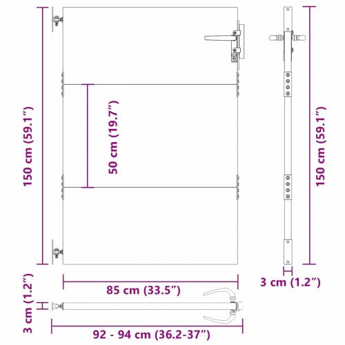 Градинска врата Черно 85 x 150 cm Прахово покритие стомана