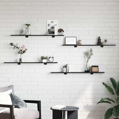 Етажерка Борд 4 pcs Черен 100 x 10 x 1,5 cm Инженерно дърво