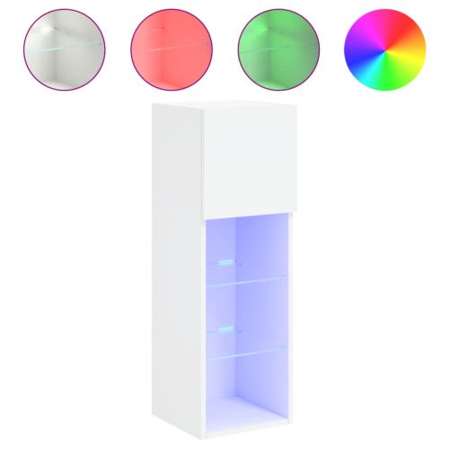 ТВ шкафове с LED осветление, 2 бр, бели, 30,5x30x90 см