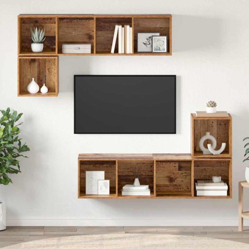 Комплект ТВ шкаф 4 pcs Старо дърво Инженерно дърво