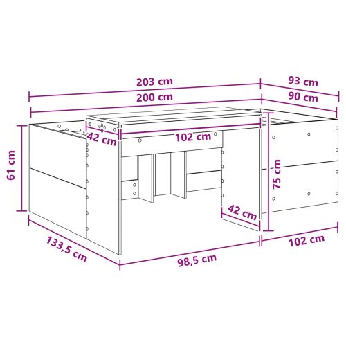 Детско легло с височина и бюро Бяло 90 x 200 cm