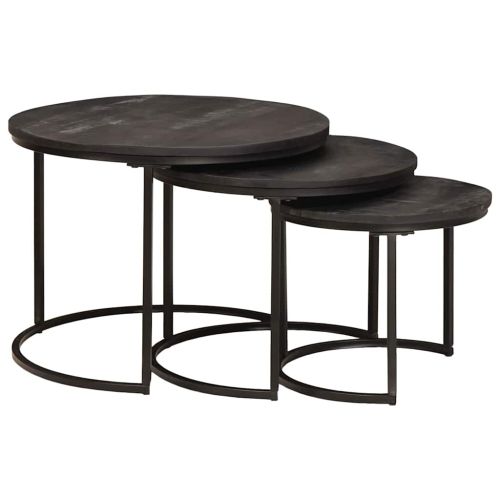 Nesting маси за кафе 3 pcs Масивно мангово дърво и стомана