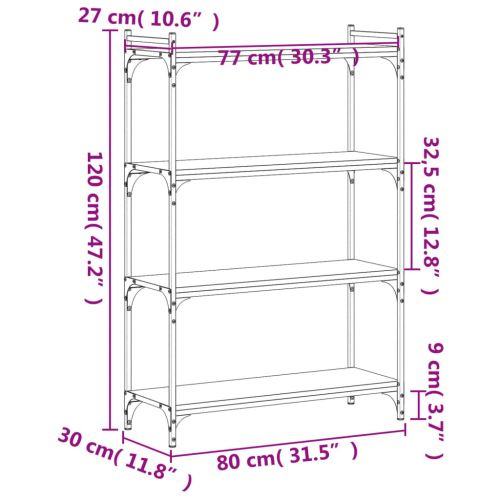 Библиотека 4 рафта черна 80x30x120 см инженерно дърво