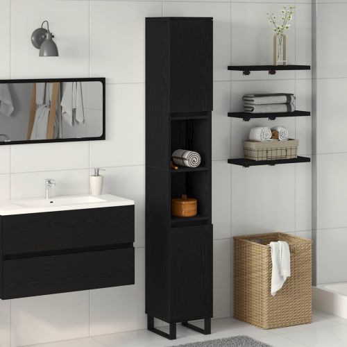 Шкаф за баня с рафт Черния дъб 30 x 30 x 190 см Инженерно дърво