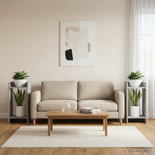 Стойка за растения с рафт 2 pcs Бетонно Сиво 30 x 30 x 60 cm